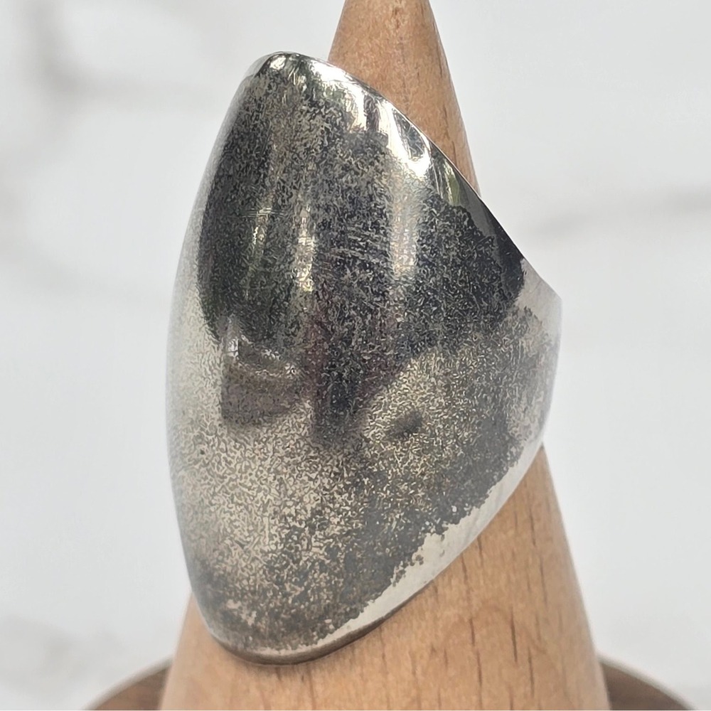 925 Sterling Silver Shield Ring Size 5.5 Minimalist Wide Tapered Band Statement